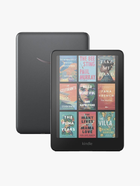 Amazon Kindle Colorsoft in branded component on a light gray background