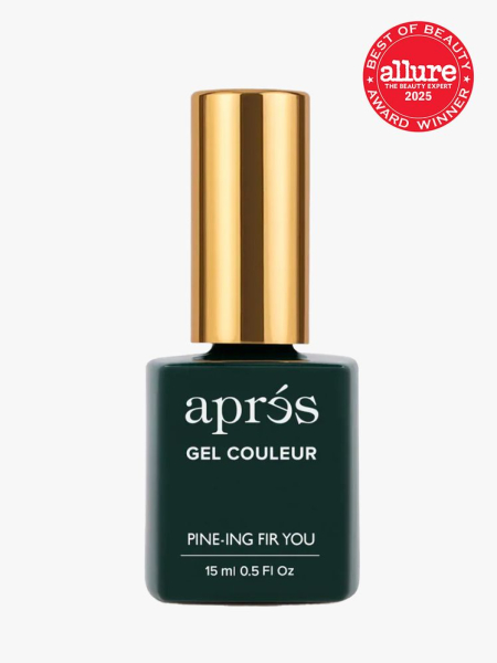 Aprés Gel Couleur in Pine-ing Fir You in branded component on a light gray background with best of beauty 2025 seal in the top right corner